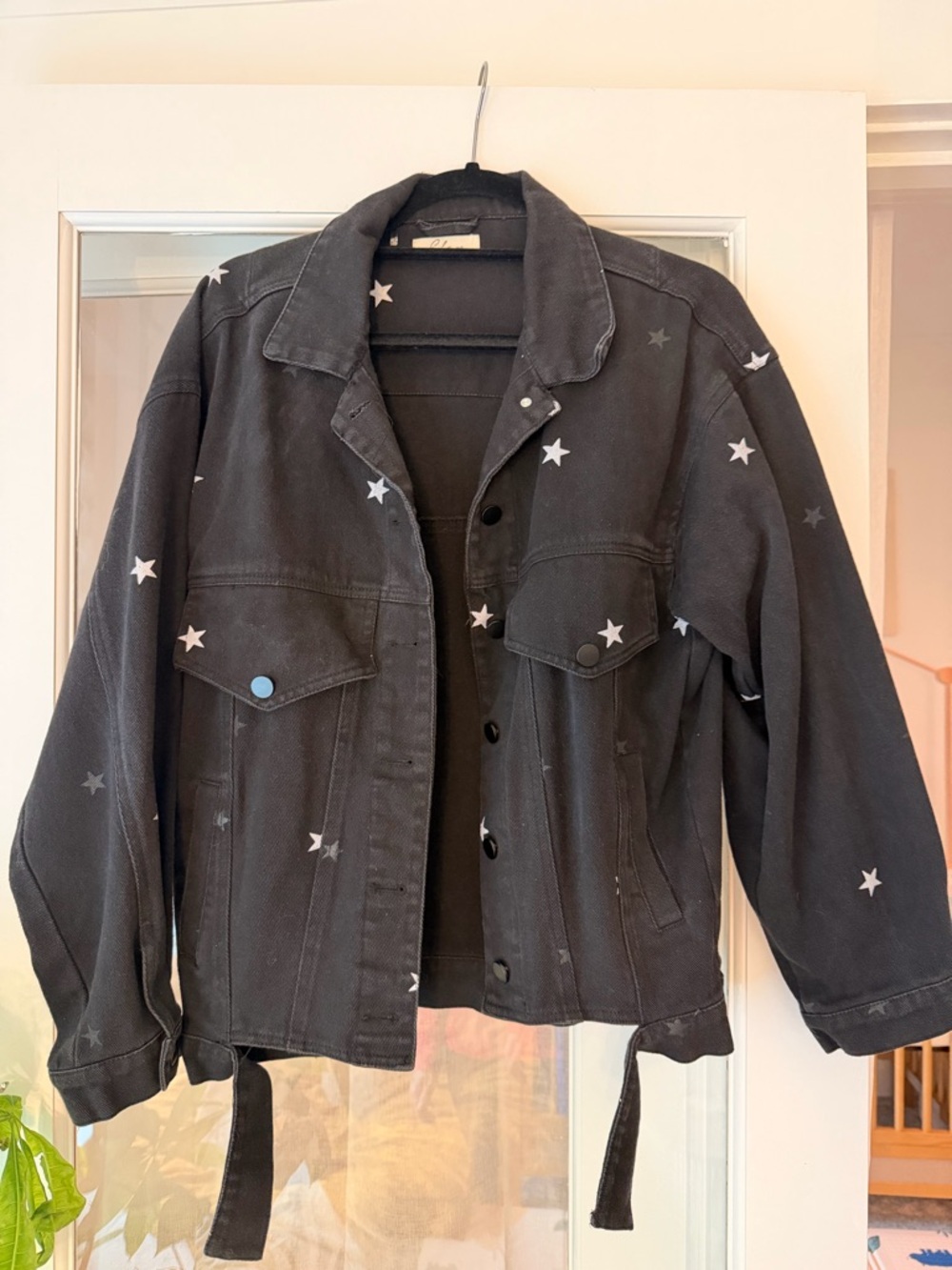 Elan Black Star-Print Jean Jacket